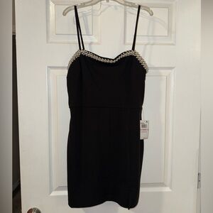 NWT New Year B Darlin Black NYE Mini Dress w/ Pearl Trim - Size 13/14 🖤